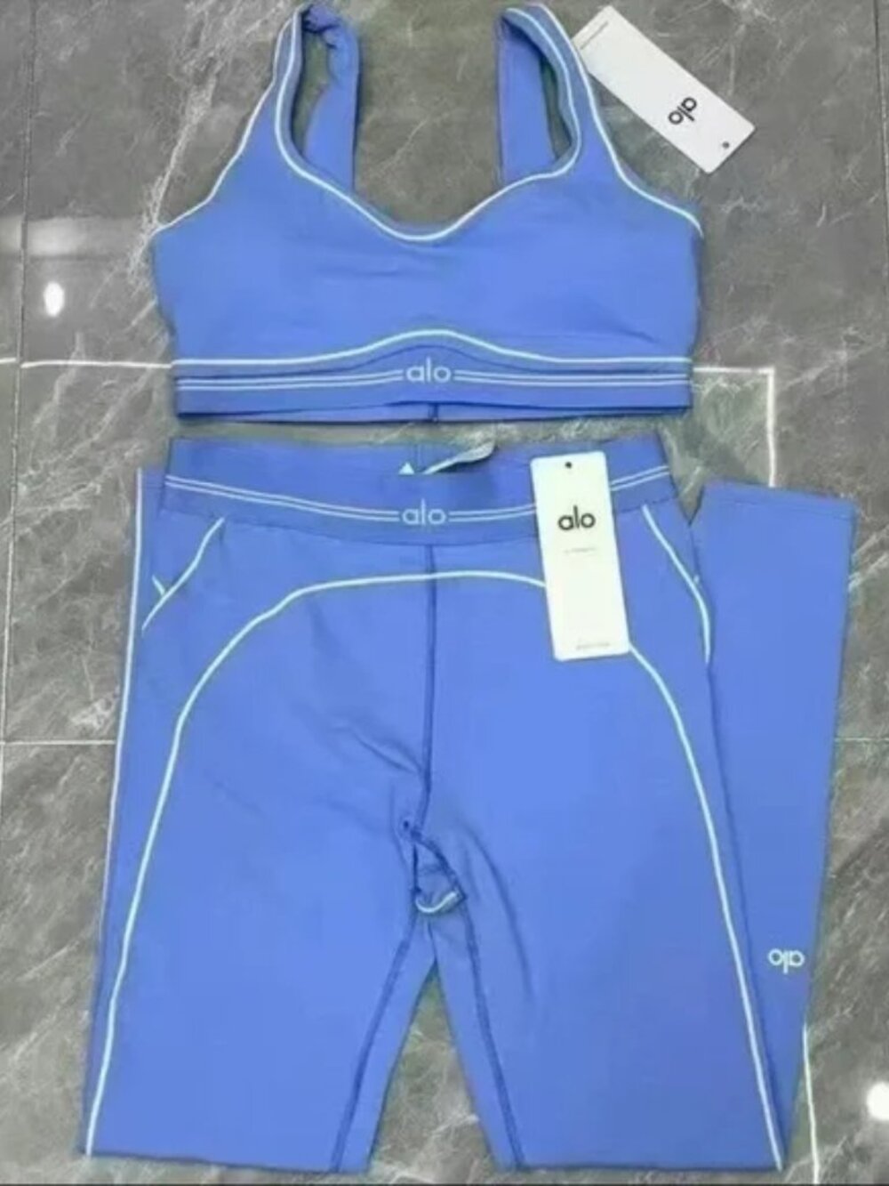 Alo Blue Sports Bra and Leggings Set, Size S